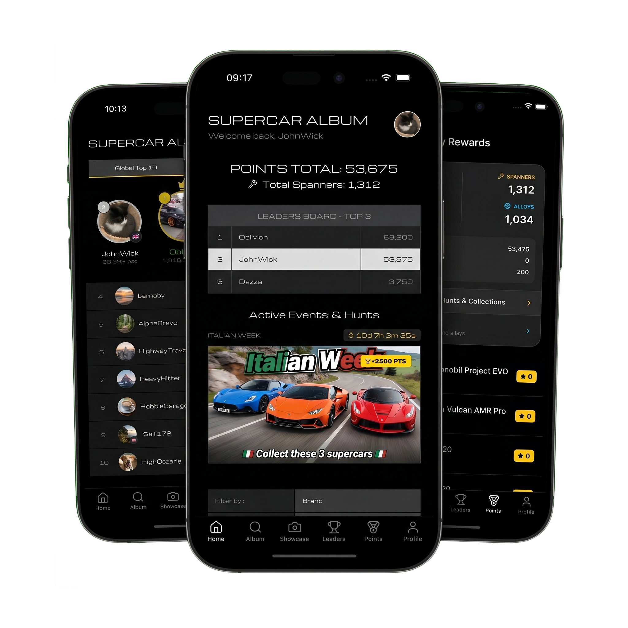 Supercar Album app screens